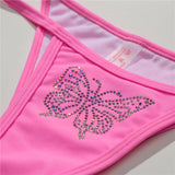 Bling Butterfly Rhinestone Bikini Women Swimwear Two-Pieces Bikini Set Female Swimsuit Halter Bather Bathing Suit Swim V2576