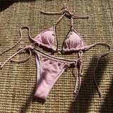Shells Halter High Cut Strappy Two-Pieces Bikini Set Bikini Female Swimsuit Women Swimwear Padded Bathing Suit Bather Swim V6416