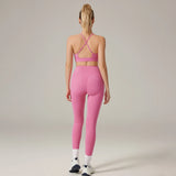 2 Piece Fitness Sets for Women Padded Push Up Sports Bra Booty Leggings with Pockets Yoga Gym Outfits Workout Sets Female
