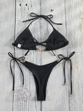 Miyouj Triangle Swimwear Sexy Swimsuits Solid Bikini String Bathsuit Women's Two Piece Suit Push Up Swimsuit High Cut Bikini Set