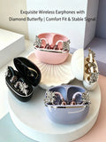 Fashion OWS Clip On Earbuds ENC Clear Call Low Latency Bluetooth Headphones with Free Rhinestone Butterfly Accessories