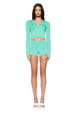 new shoulder letter printed open thread design slim fit hooded zipper short jacket shorts set