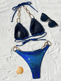 Shiny Metal Chains Rhinestone Diamond Bikini Female Swimsuit Women Swimwear Two-pieces Bikini Set Halter Bathing Suit Swim Lady