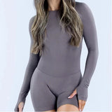 Sports Overall Bodysuit Women Seamless Jumpsuit Gym One-piece Suit Workout Outfits Backless Yoga Tights Long Sleeve Activewear