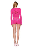new shoulder letter printed open thread design slim fit hooded zipper short jacket shorts set