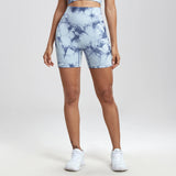 2PCS Tie Dye Butt Lifting Sexy Gym Shorts Woman Skinny Stretch High Waist Sport Shorts Casual Seamless