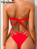 Bandeau Metal Rings Bikini Women Swimwear Female Swimsuit Two-Pieces Bikini Set Wrinkled High Cut Bather Bathing Suit Swim V5952
