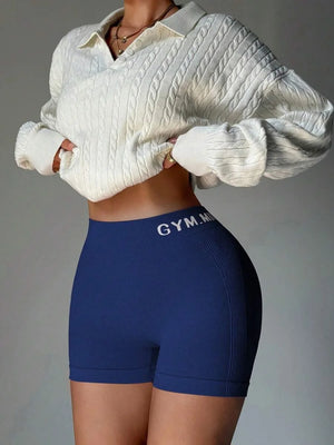 Women's Cycling Side Letter V-Shaped Sports Yoga Shorts, Skin-Friendly Super Breathable Process High Elasticity Waist-Cinching H