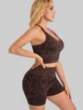 Snake Print Yoga Set Seamless High Waist Hip Lifting Elastic Breathable Quick Dry Anti Chafing Fitness Casual Sports 2Pcs Outfit