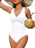 S - XXL Twist Front V Neck One Piece Swimsuit Women Swimwear Female Slim Monokini Backless Bathing Suit Swim Beachwear Bodysuit