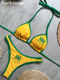 Brazilian Flag Halter Bikini Female Swimsuit Women Swimwear Two-Pieces Bikini Set High Leg Cut Bather Bathing Suit Swim V8369