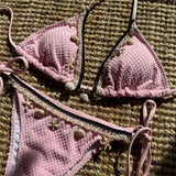 Shells Halter High Cut Strappy Two-Pieces Bikini Set Bikini Female Swimsuit Women Swimwear Padded Bathing Suit Bather Swim V6416