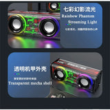 V8 Transparent Mecha Speakers Bluetooth 5.0 Wireless Double Bass Diaphragm Subwoofer Music TWS RGB Light Mini Party Loudspeaker
