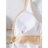 Sexy Golden Deep V Neck High Cut Leg Backless One Piece Swimsuit Women Swimwear Female Monokini Bather Bathing Suit Swim V6690