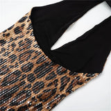 Shestyle V Neck Sequin Mini Sexy Dress Women Backless Sleeveless Halter Leopard Sheath Skinny Party Outfits Dot Brown Wild 2025