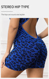 Leopard Print Workout Onesie Cross Open Back Athletic Rompers Sleeveless Yoga Jumpsuit Workout Outfit for Gym Pilates