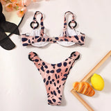 Cikini-Women's Split Swimsuit, Round Accessories, Leopard Point Bikini, Summer Beach Swimwear