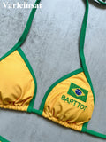 Brazilian Flag Halter Bikini Female Swimsuit Women Swimwear Two-Pieces Bikini Set High Leg Cut Bather Bathing Suit Swim V8369