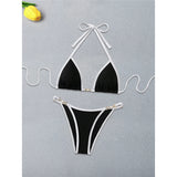 Pearls Halter High Cut Bikini Female Swimsuit Two-Pieces Bikini Set Women Swimwear Ribbed Padded Bathing Suit Bather Swim V6315