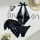 With Sarong Glitter Sparkling Depp V Neck One Piece Swimsuit Women Swimwear Female Cut Out Halter Bather Bathing Suit Swim V5754
