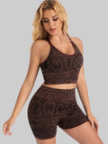 Snake Print Yoga Set Seamless High Waist Hip Lifting Elastic Breathable Quick Dry Anti Chafing Fitness Casual Sports 2Pcs Outfit