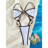 S - XL Extreme String Mini Micro Thong One Piece Swimsuit Women Swimwear Female Splicing Leopard Bather Bathing Suit Swim V7066