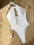 High Neck Lace Up High Leg Cut Women Swimwear One Piece Swimsuit Female Backless Monokini Hollow Out Bathing Suit Swim Bodysuit