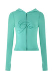 new shoulder letter printed open thread design slim fit hooded zipper short jacket shorts set