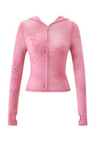 gia slim fit letter printed open thread design hooded zipper short jacket pants set