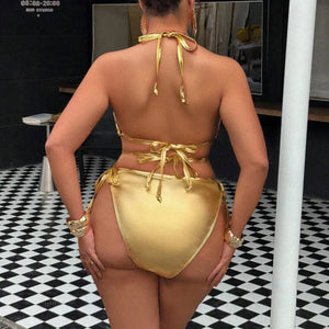 Gold Big Bikini Push Up Women Swimsuit High Waist Plus Size Swimwear Split Bathing Suit Biquine Brasileiro Micro Bikini Set