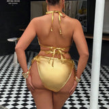 Gold Big Bikini Push Up Women Swimsuit High Waist Plus Size Swimwear Split Bathing Suit Biquine Brasileiro Micro Bikini Set
