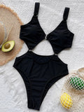 Metal Rings Tummy Cut Out Women Swimwear One Piece Swimsuit Female High Cut Monokini Hollow out Bather Bathing Suit Swim Lady