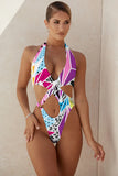 Sexy High Cut Out Halter Female Swimwear One Piece Swimsuit Women Cross Bandage Monokini Bather Bathing Suit Swim Bodysuit