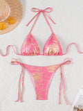 Shiny Glitter Halter Strappy Bikini 2026 High Leg Cut Bikinis Female Swimsuit Women Swimwear Two-pieces Bikini Set Bathing Suit