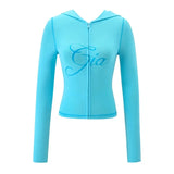 Gia 26SS Slim Fit Letter Printed Open Thread Design Hooded Zipper Short Jacket Pants Set