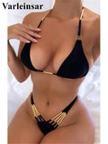 Sexy Halter Metal Rings High Leg Cut Bikini Women Swimwear Female Swimsuit Two-Pieces Bikini Set Bather Bathing Suit Swim V5805
