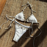 Shells Halter High Cut Strappy Two-Pieces Bikini Set Bikini Female Swimsuit Women Swimwear Padded Bathing Suit Bather Swim V6416