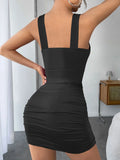 Sexy V Neck Mini Dress Sleeveless Ruched Bodycon Dress Women Elegant Summer Dress Party Tight Dress Clubwear Vestidos Lady D247