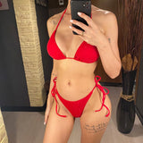Glitter Sparkling Halter High Leg Cut Bikini Female Swimsuit Women Swimwear Two-Pieces Bikini Set Bather Bathing Suit Swim V5501