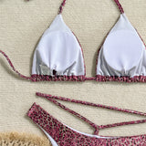 Sexy Printed PU Faux Leather Halter Bikini Female Swimsuit Women Swimwear Two-Pieces Bikini Set Bather Bathing Suit Swim V6579