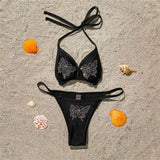 Bling Butterfly Rhinestone Bikini Women Swimwear Two-Pieces Bikini Set Female Swimsuit Halter Bather Bathing Suit Swim V2576