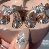 Creative Butterfly Earphone Clips Silver Tassels Headphone Accessories Two Pieces Set Artificial Crystals Earphone Decorations