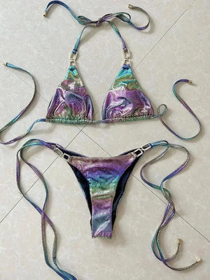 Gradient Snake Skin Bikins 2025 Diamond Bikini Female Swimsuit Women Swimwear Two-pieces Bikini Set Mini Micro Bathing Suit Swim