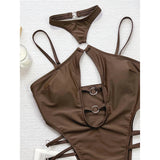 Cut Out Halter Mini Micro Thong High Leg Cut One Piece Swimsuit Women Swimwear Female Monokini Bather Bathing Suit Swim V5748
