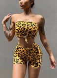 Leopard Print Fitness Sports Yoga Shorts Women's Summer V Waist Thin Hip Lifting Nude Feeling Quick Drying