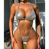 New Sexy PU Faux Leather Extreme String Mini Micro Thong Women Swimwear One Piece Swimsuit Female Bather Bathing Suit Swim V5279