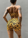 Leopard Print Fitness Sports Yoga Shorts Women's Summer V Waist Thin Hip Lifting Nude Feeling Quick Drying