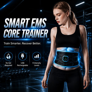 Smart EMS Core Trainer Belt, No Gel Required, 9 Intensity Levels, USB Rechargeable Muscle Stimulator for Home Fitness & Recovery