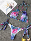 Halter Leopard Diamond Bikini Women Bandeau Swimsuit Female Swimwear Two Pieces Bikini Set Hollow Out Bather Bathing Suit Swim