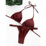 Sexy Wrinkled High Cut Thong Bikini Women Swimwear Female Swimsuit Two-Pieces Bikini Set Bather Bathing Suit Swim Lady V4010C